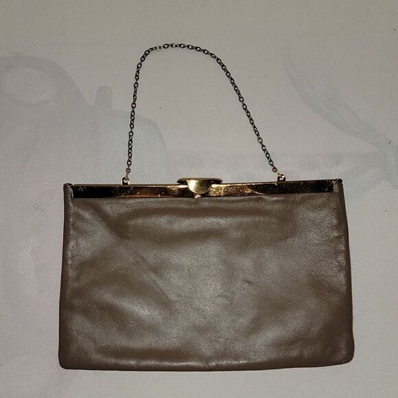 Etra Leather Clutch Handbag Vintage 1950s Taupe - Picture 7 of 7